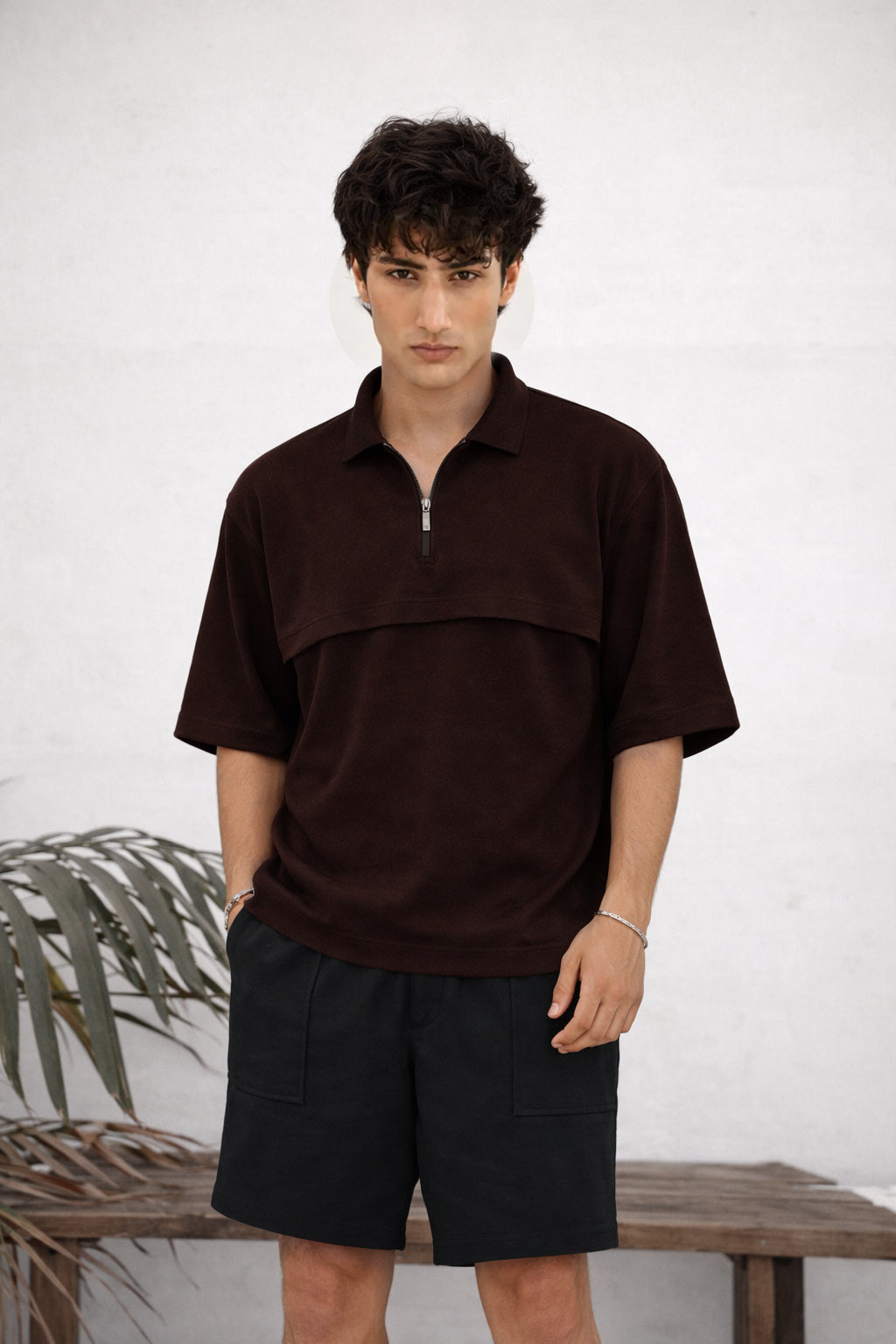 APEX BROWN UTILITY ZIPPER POLO T-SHIRT