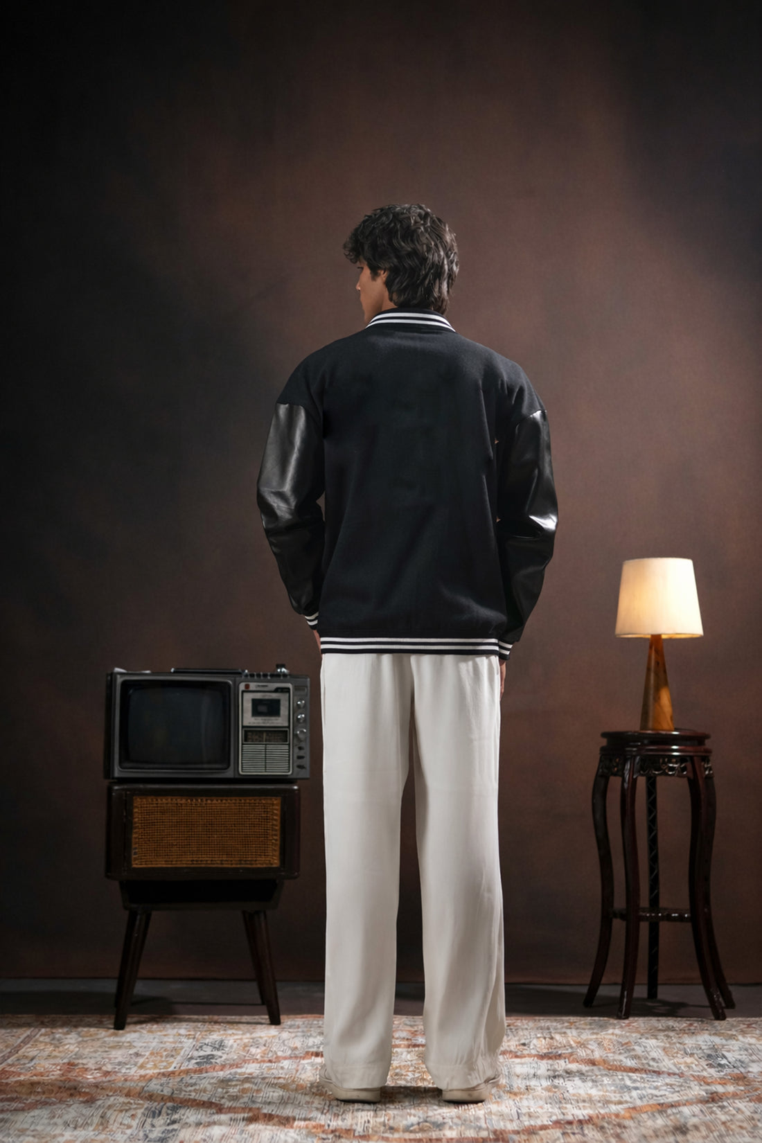 BLACK 2.0 FAUX LEATHER SLEEVES VARSITY JACKET