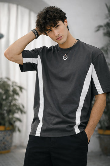 VELOCITY GRAY OVERSIZED PANEL T-SHIRT