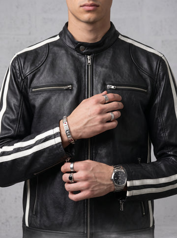 MONACO STRIPE LEATHER JACKET