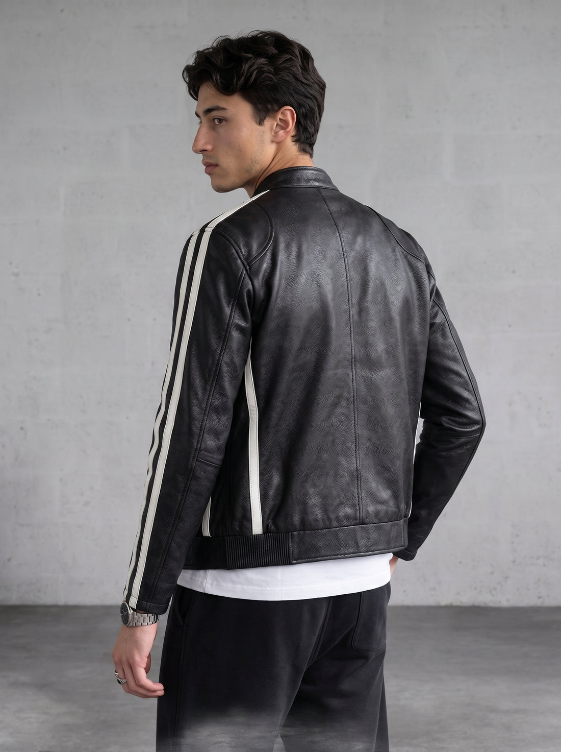 MONACO STRIPE LEATHER JACKET