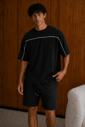 CONTRAST PIPING OVERSIZED TEE