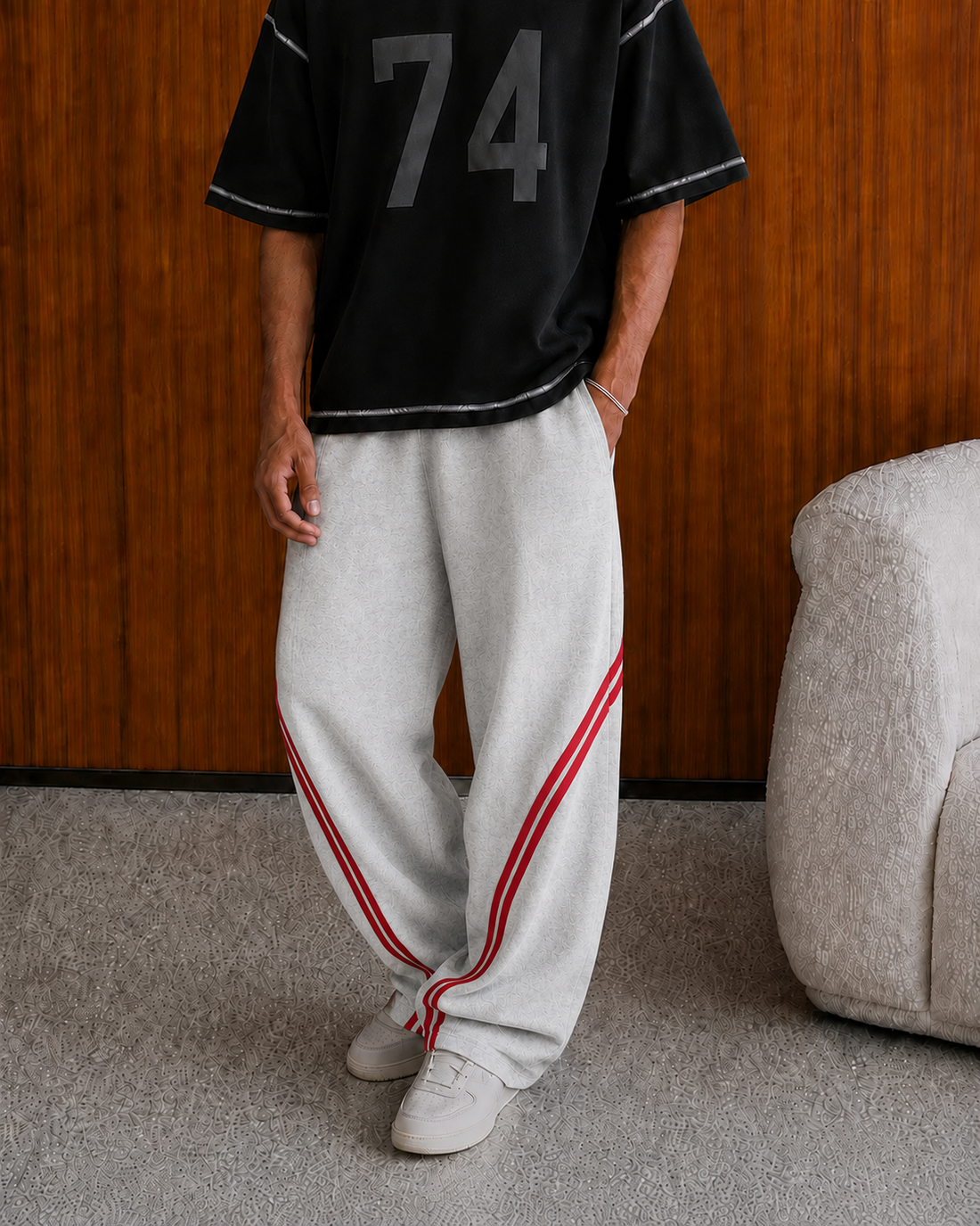 VELOCITY GREY WIDE-LEG PANEL SWEATPANT