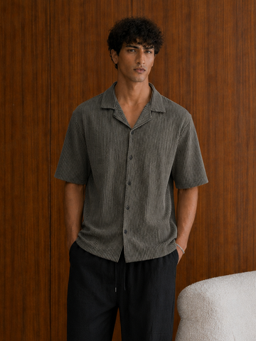 GREY STRIPED CUBAN OVERSIZED SHIRT