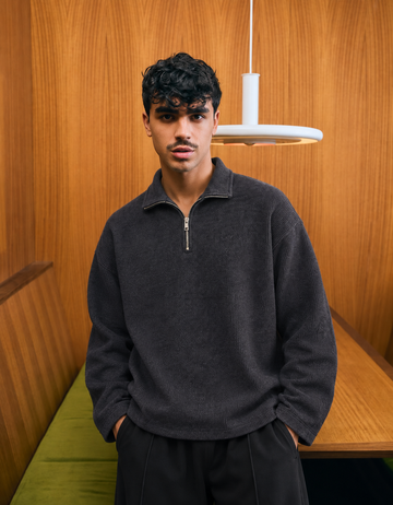 SHADOW RIBBED QUARTER-ZIP SWEATER