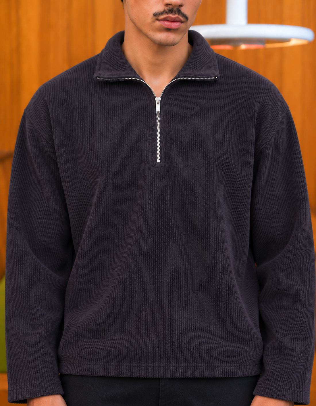 SHADOW RIBBED QUARTER-ZIP SWEATER