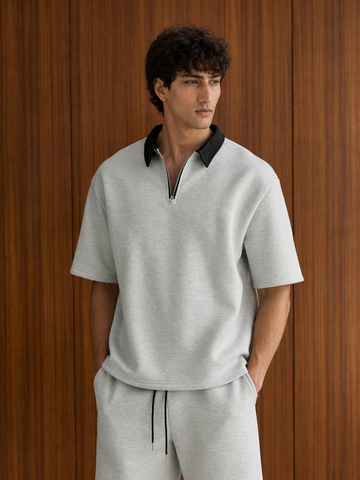 GREY CONTRAST ZIPPER POLO