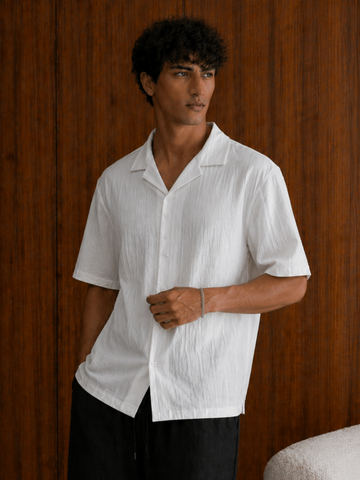 ESSENTIAL WHITE TEXTURED CUBAN OVERSIZED SHIRT