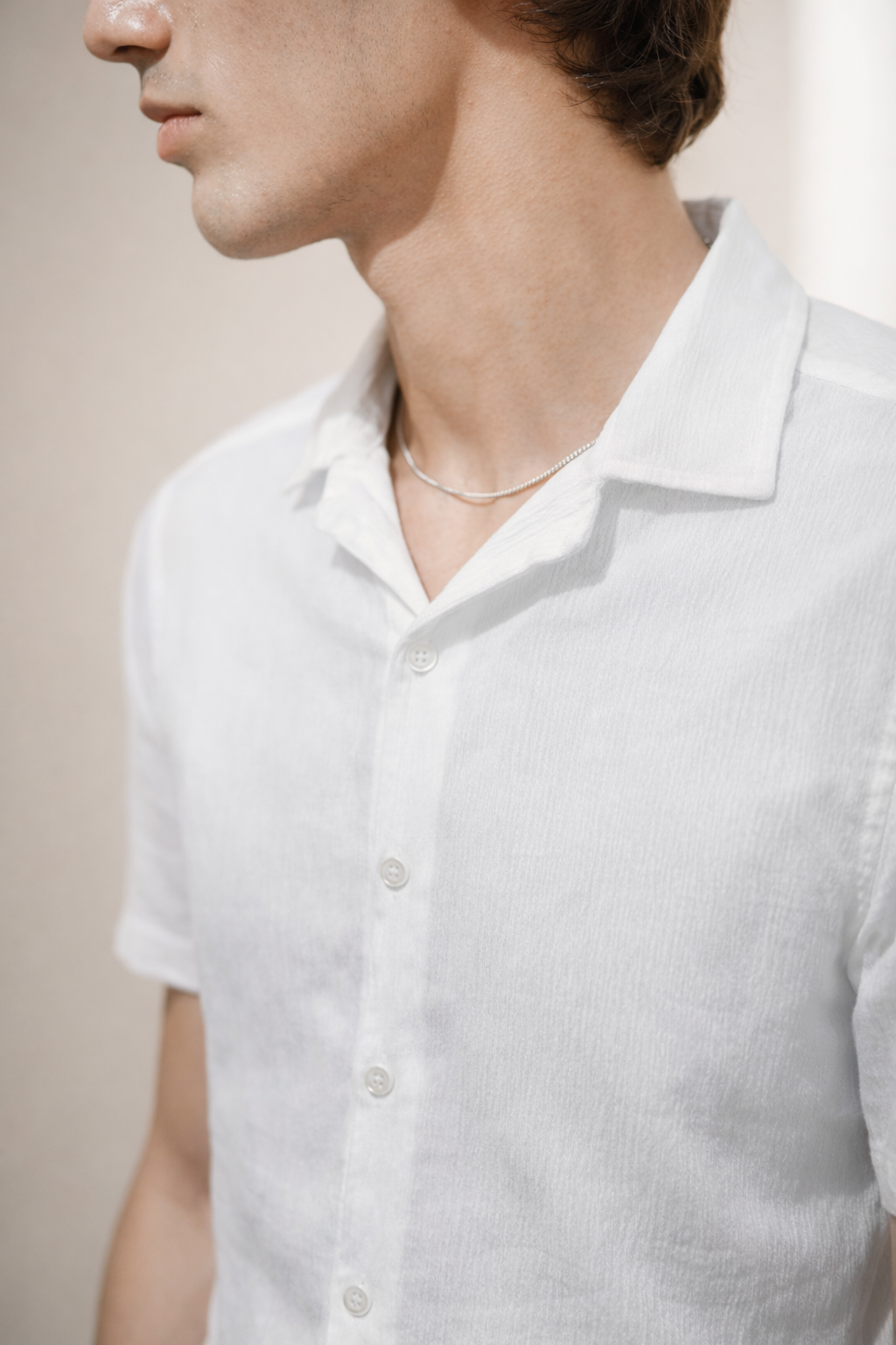 ESSENTIAL WHITE TEXTURED CUBAN OVERSIZED SHIRT
