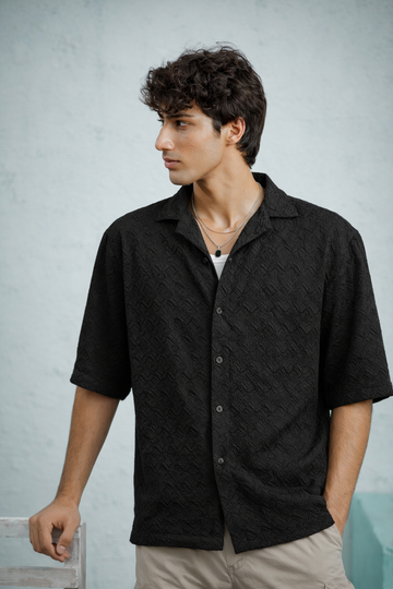MIDNIGHT TEXTURED CUBAN OVERSIZED SHIRT