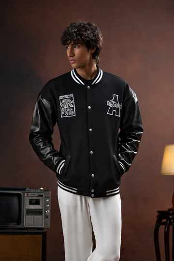 EVOLVE FAUX 2.0 LEATHER SLEEVES VARSITY JACKET