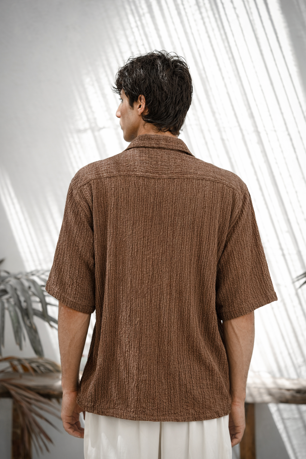 COCOA TEXTURED CUBAN OVERSIZED SHIRT