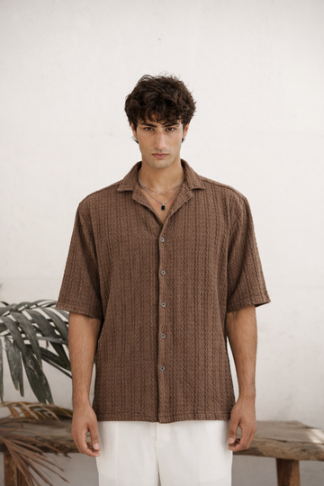 COCOA TEXTURED CUBAN OVERSIZED SHIRT