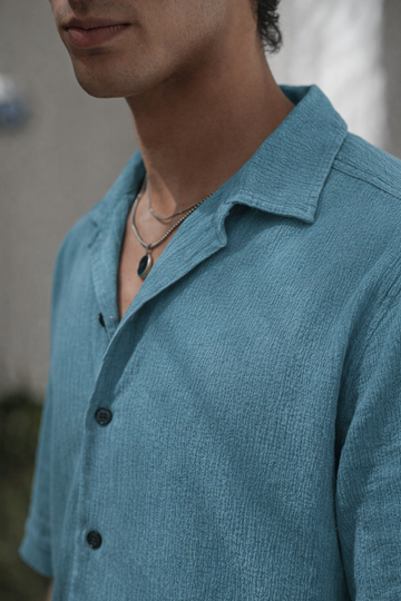 CRINKLE TEXTURED CUBAN OVERSIZED SHIRT