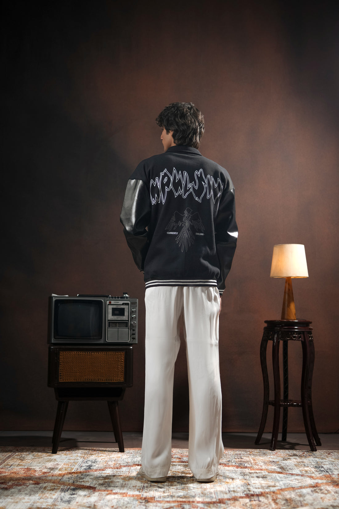 EVOLVE FAUX LEATHER SLEEVES VARSITY JACKET