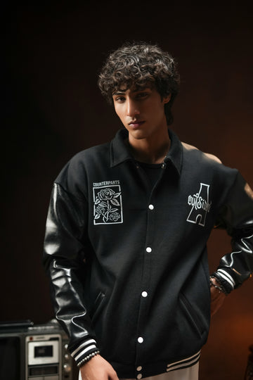 EVOLVE FAUX LEATHER SLEEVES VARSITY JACKET