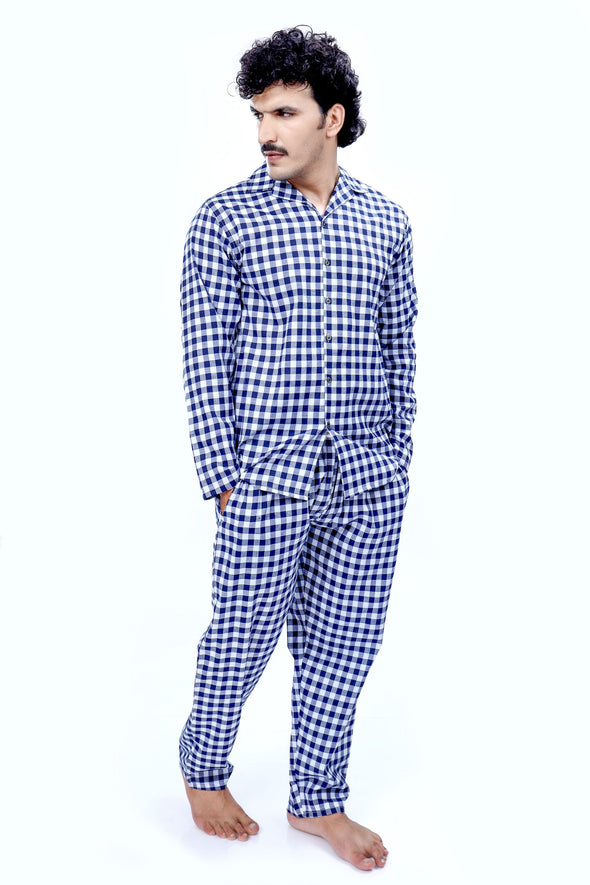 Navy Blue Check Nightsuit