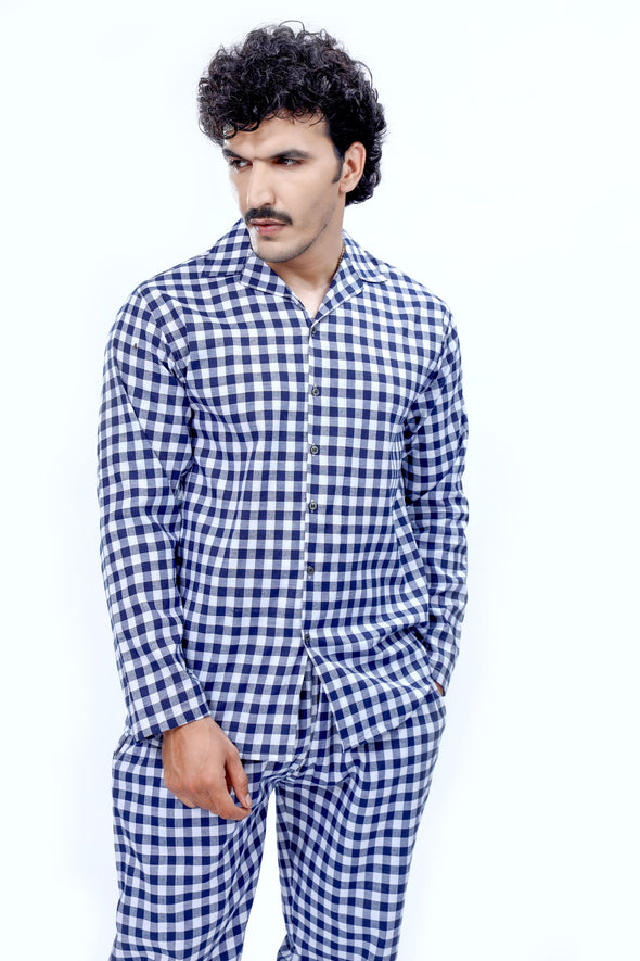 Navy Blue Check Nightsuit