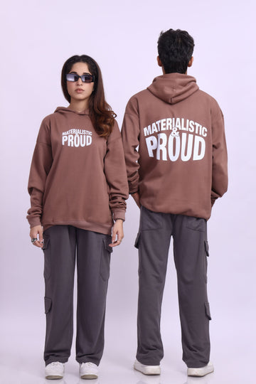 Materialistic & Proud Brown Oversized Hoodie