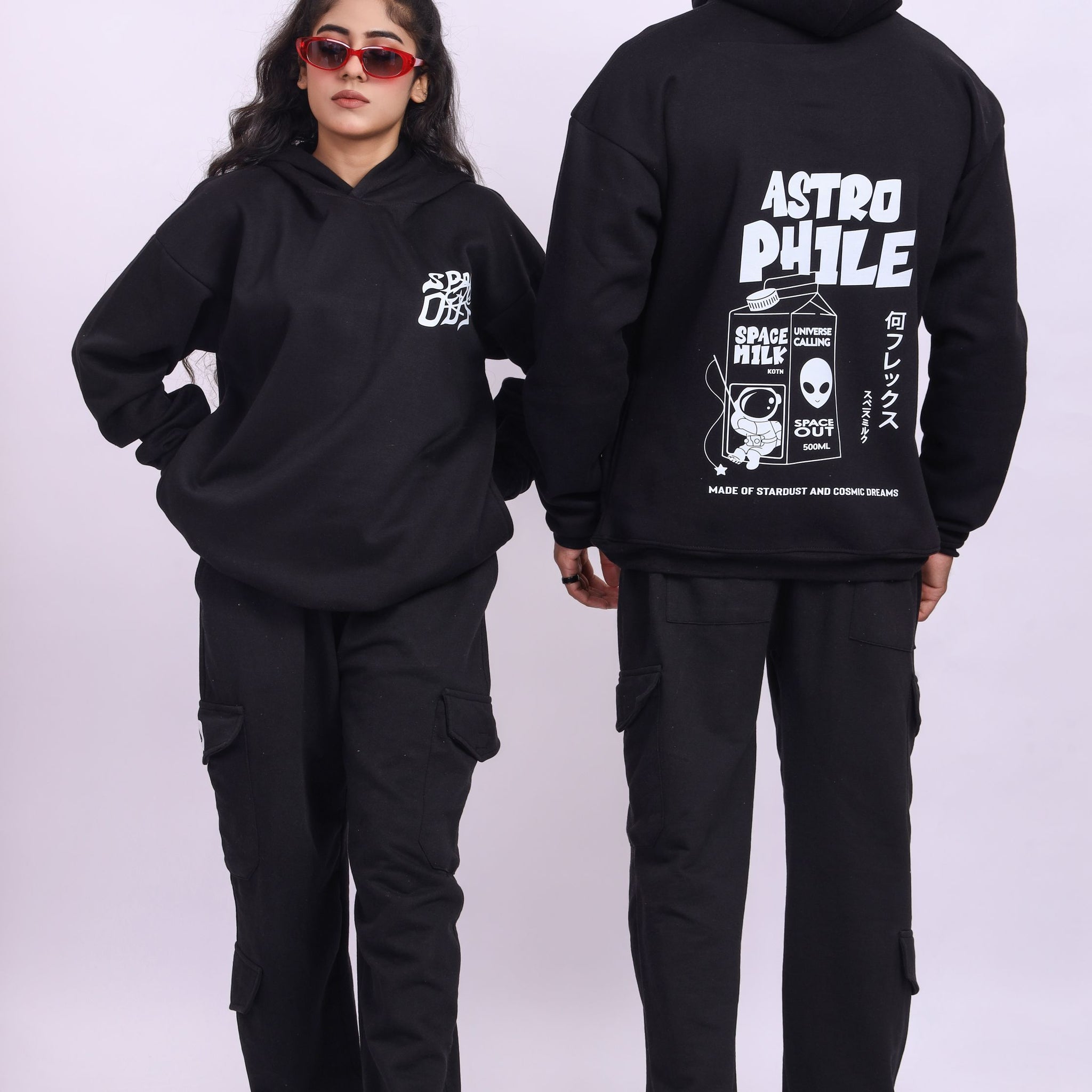 Space Out Black Oversized Hoodie