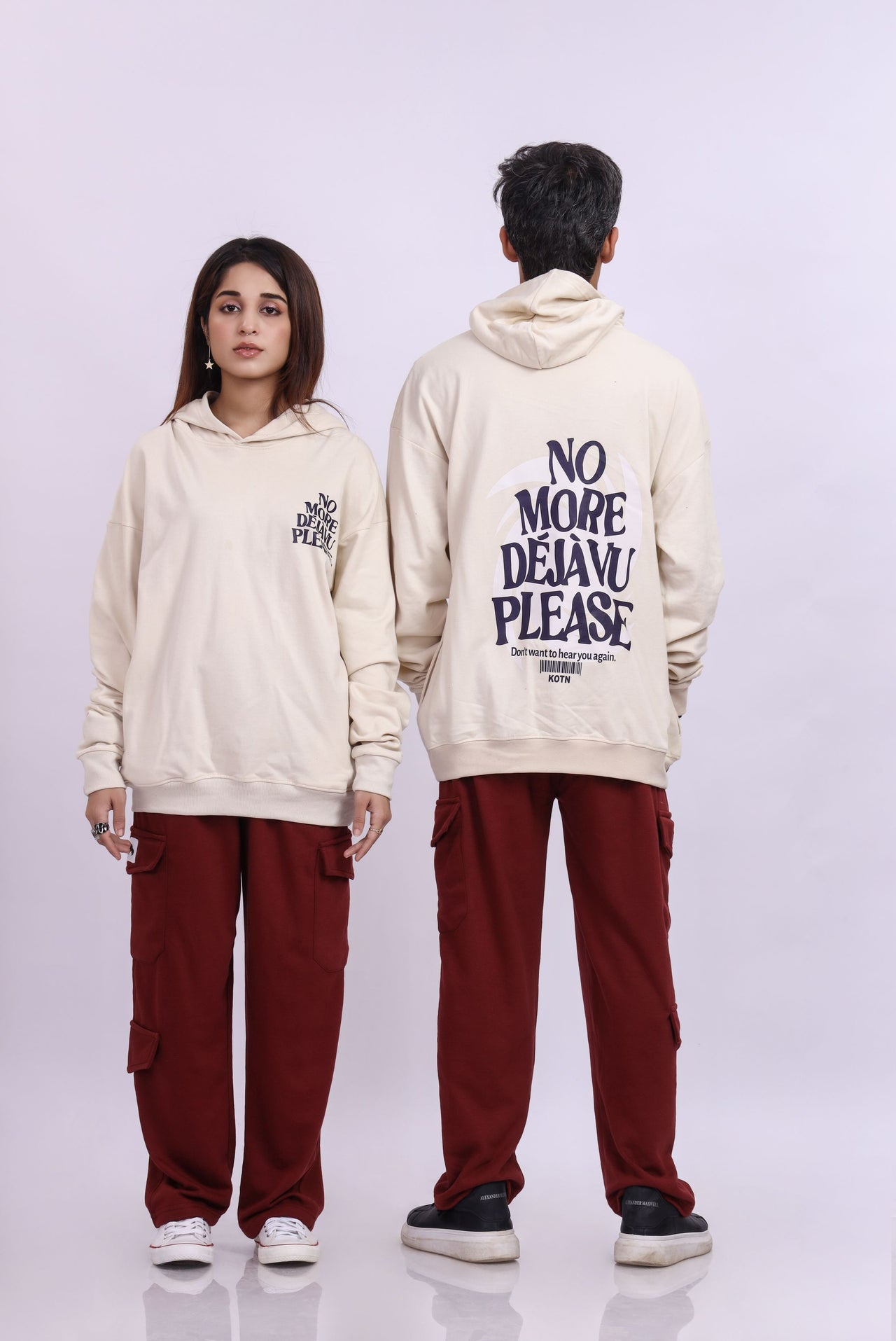 No More Dejavu Beige Oversized Hoodie