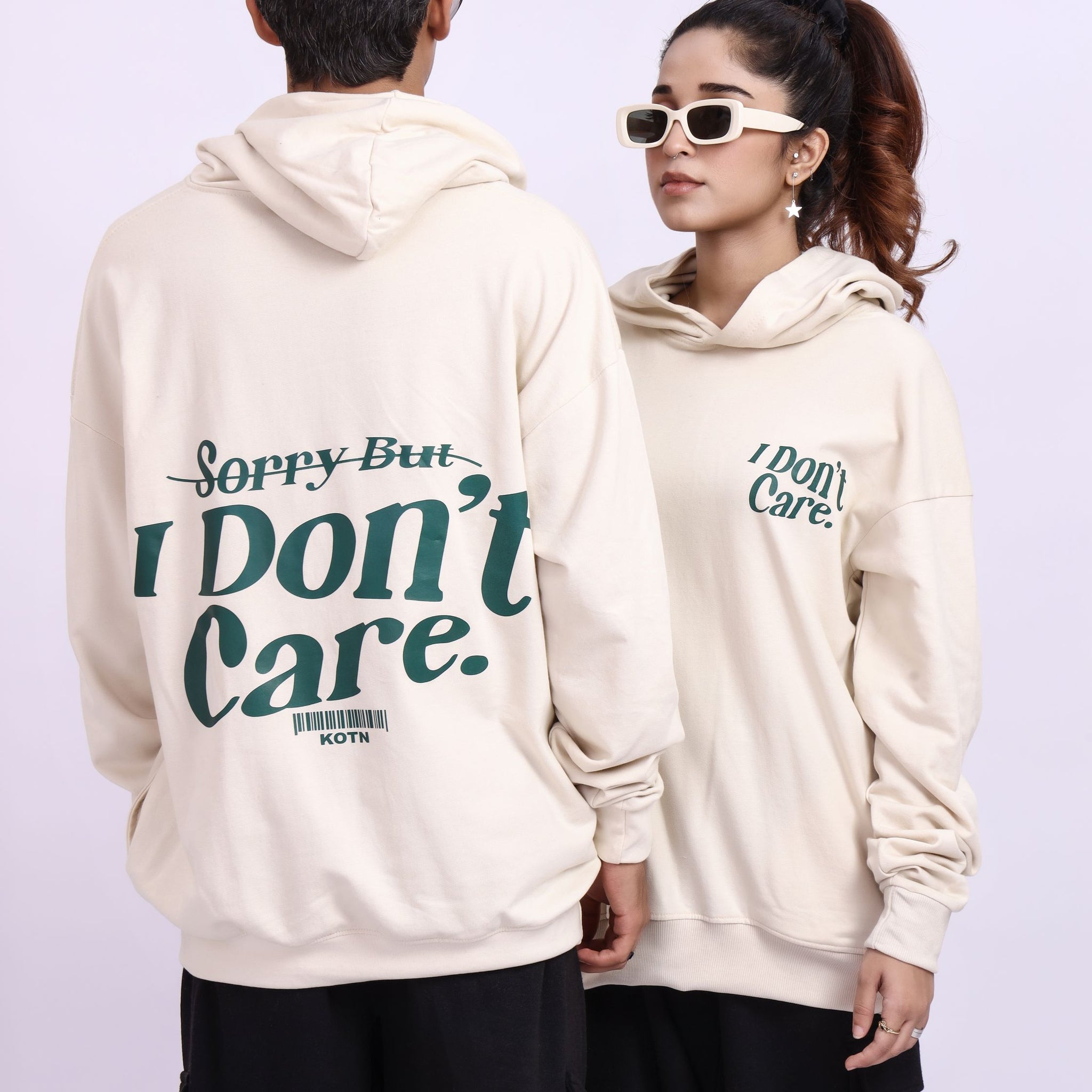 I Don’t Care Beige Oversized Hoodie