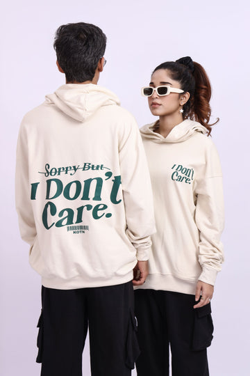 I Don’t Care Beige Oversized Hoodie