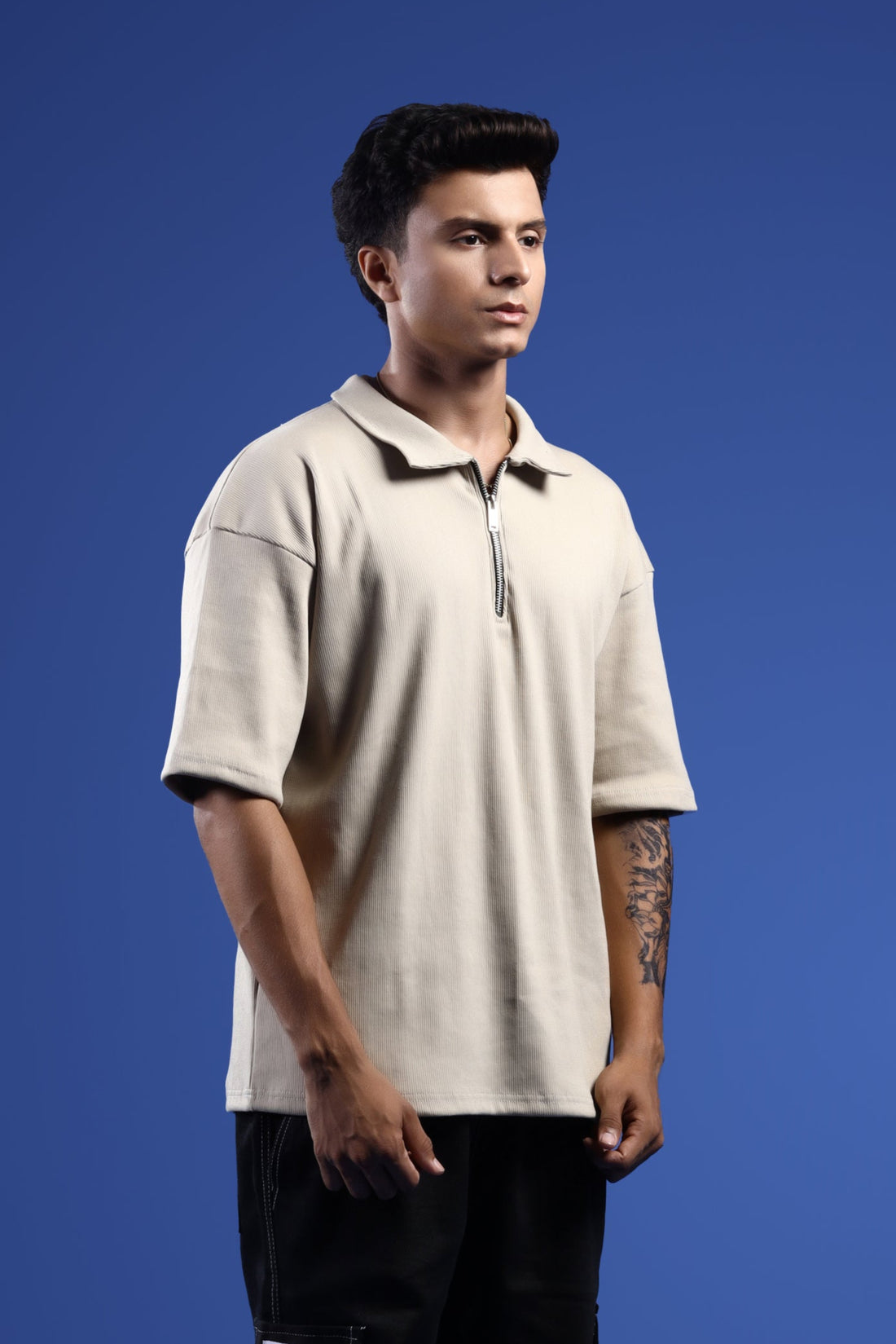 SANDSTONE BEIGE OVERSIZED POLO T-SHIRT