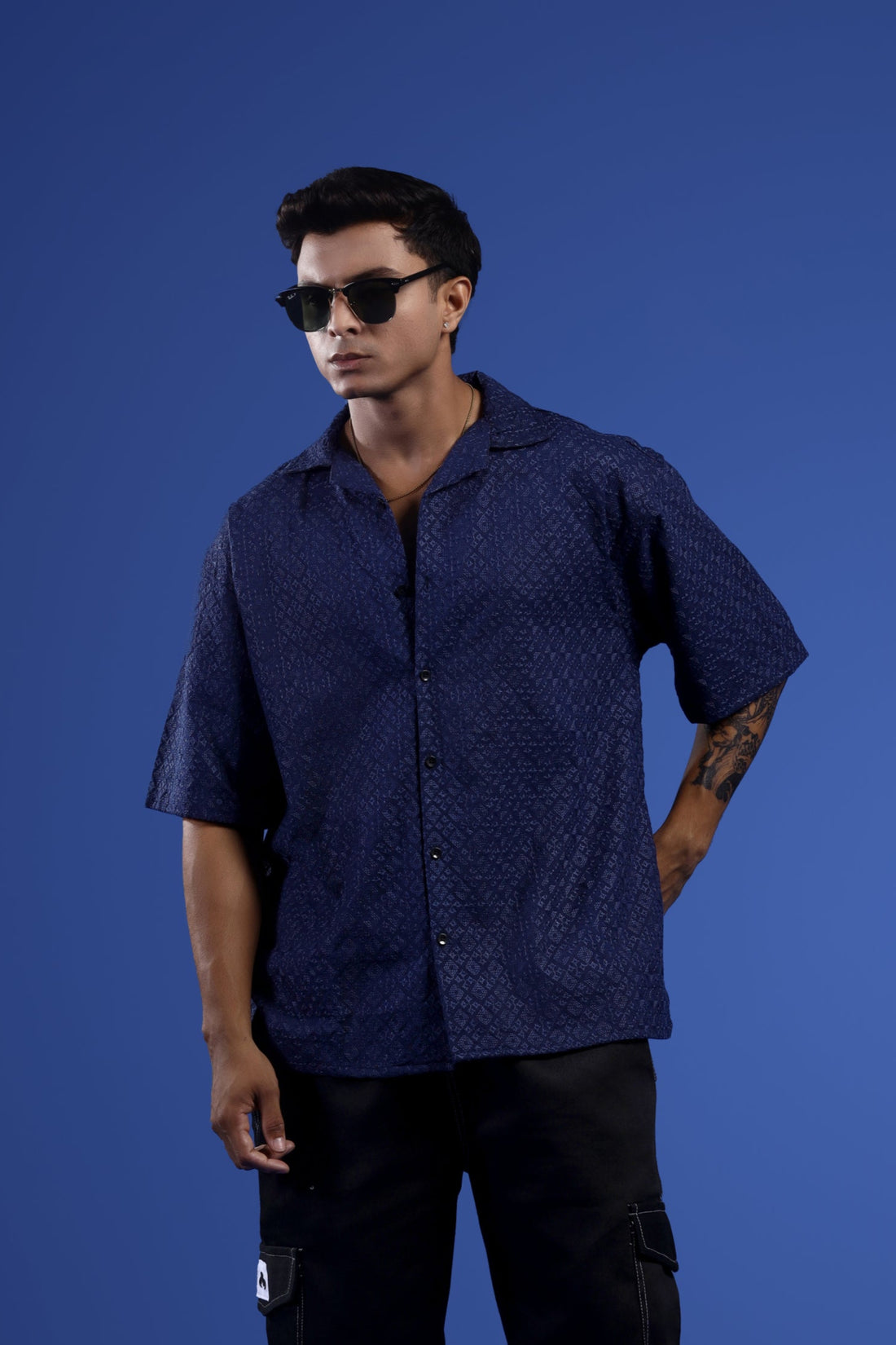 NAVY LOOM OVERSIZED SHIRT