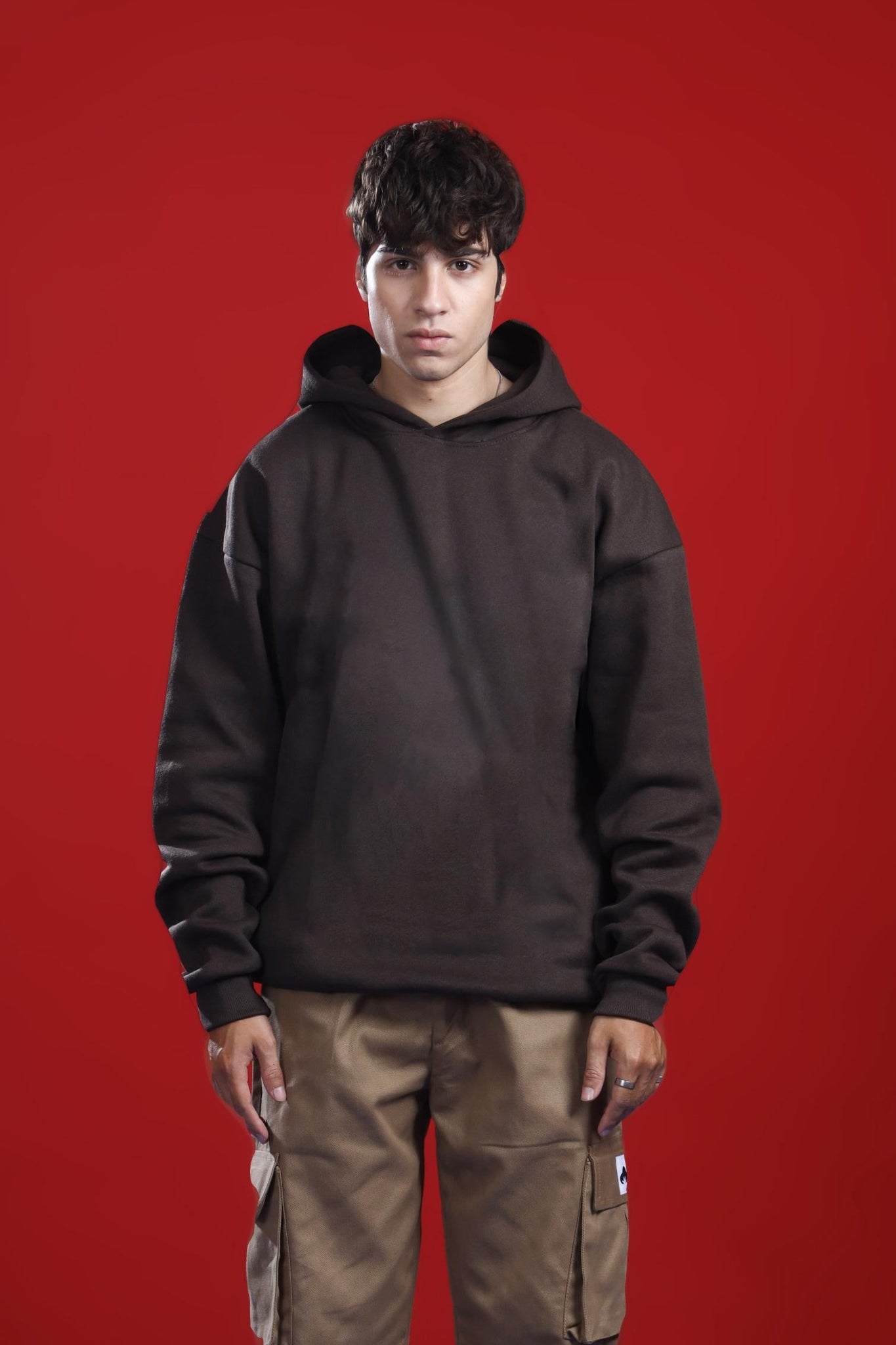 BROWN OVERSIZED BASIC HOODIE
