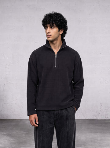 SHADOW RIBBED QUARTER-ZIP SWEATER