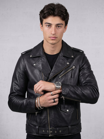 BLACK BIKER LEATHER JACKET