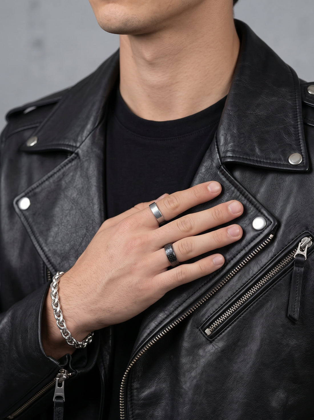 BLACK BIKER LEATHER JACKET