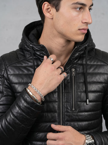 BLACK PUFFER LEATHER JACKET