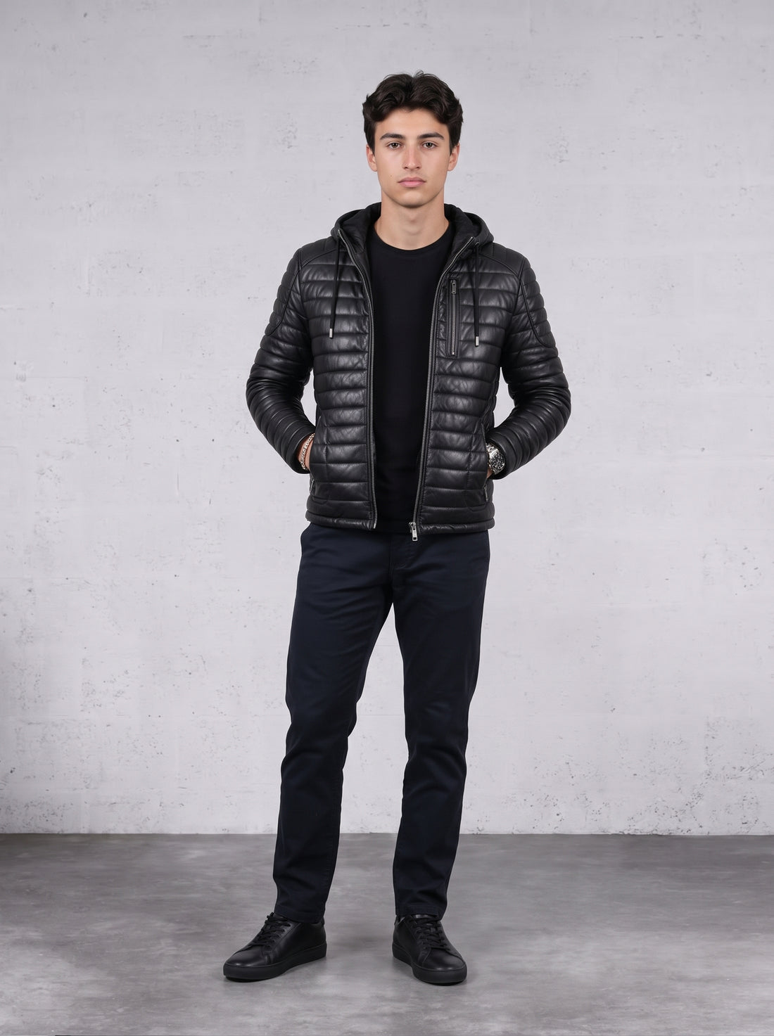 BLACK PUFFER LEATHER JACKET