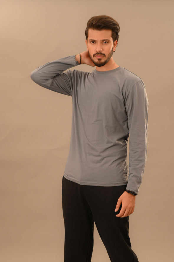 Steel Gray Full Sleeve T-Shirt - Men