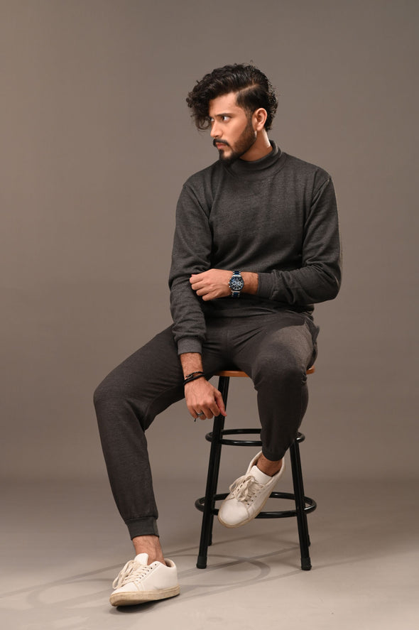 Charcoal Basic Mock Neck - Men