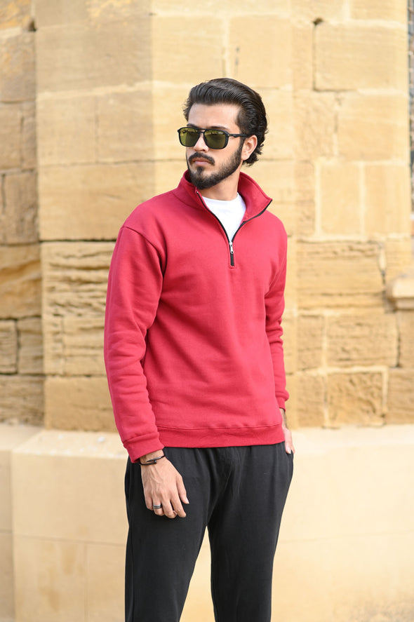 Maroon Half Zipper High Neck - Men