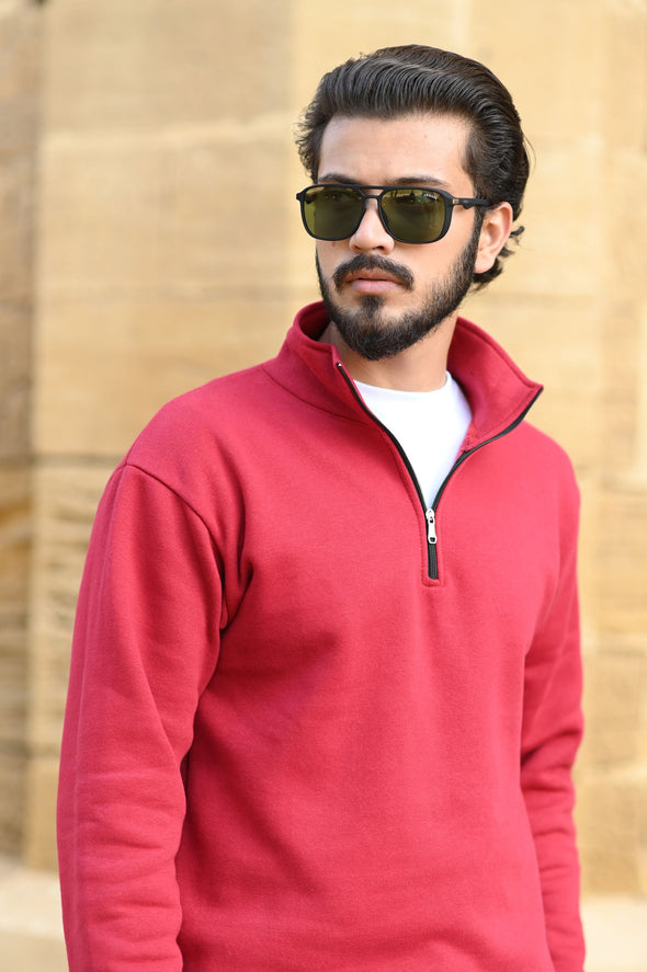 Maroon Half Zipper High Neck - Men
