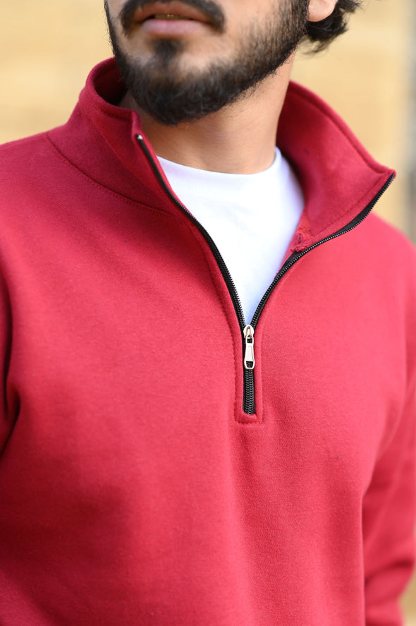 Maroon Half Zipper High Neck - Men