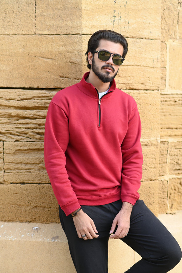 Maroon Half Zipper High Neck - Men