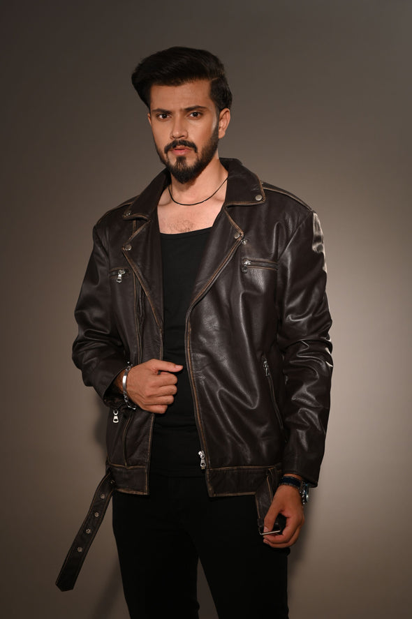 Black Rub Off Biker Jacket - Men