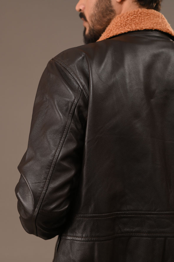 Fur Collar Black Leather Jacket - Men