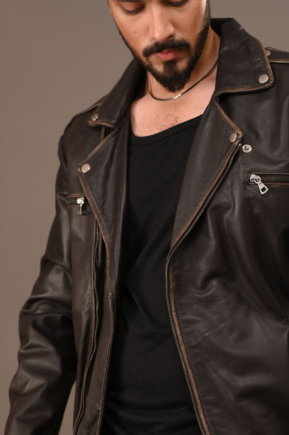 Black Rub Off Biker Jacket - Men