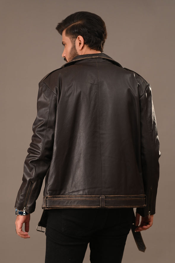 Black Rub Off Biker Jacket - Men