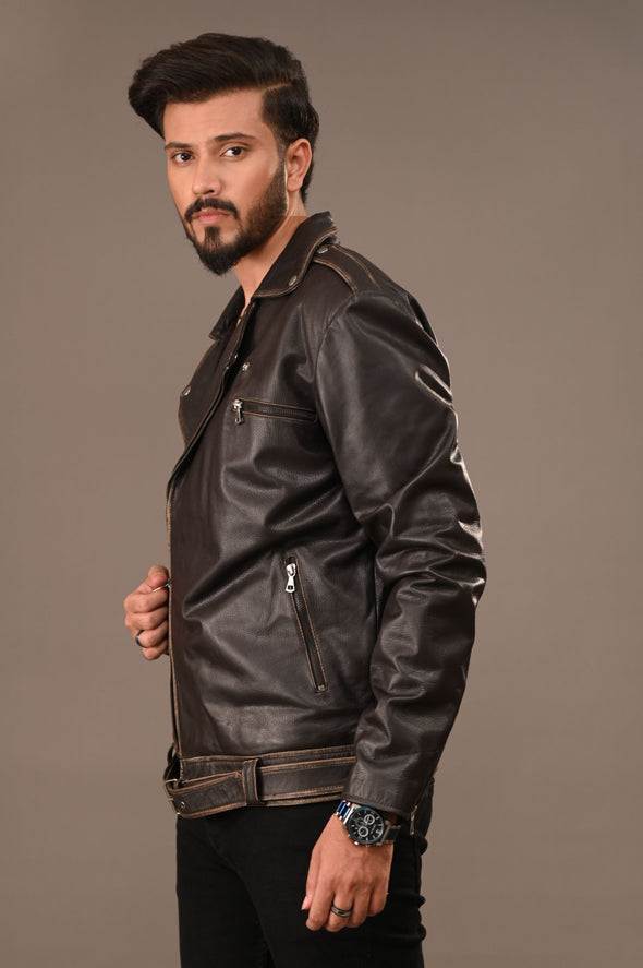 Black Rub Off Biker Jacket - Men