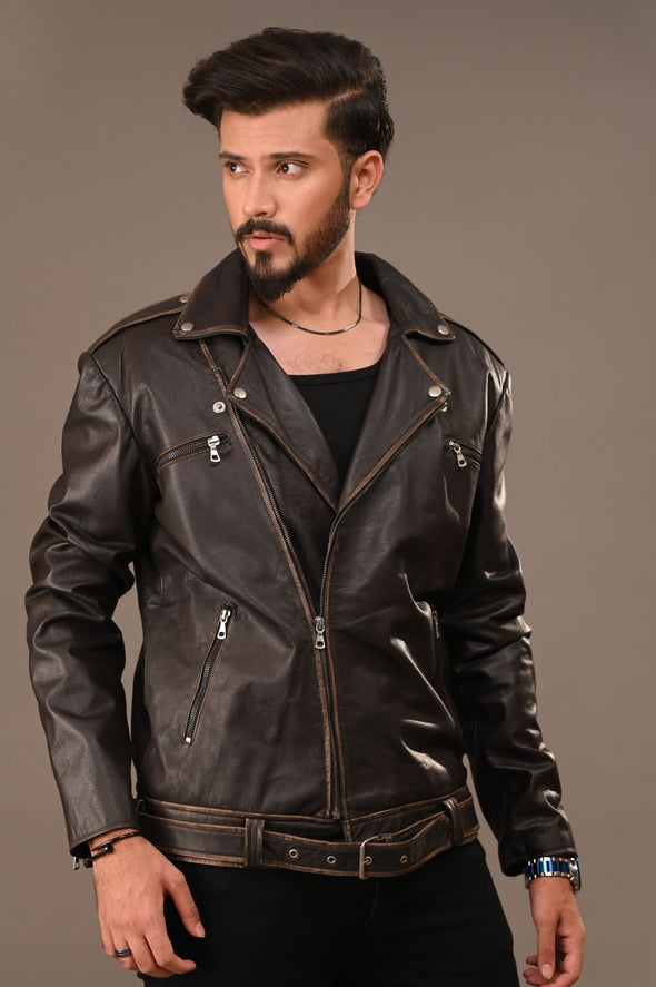 Black Rub Off Biker Jacket - Men