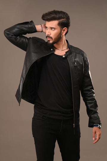 Black Classic Leather Jacket - Men