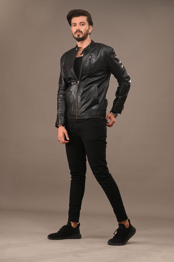 Black Classic Leather Jacket - Men