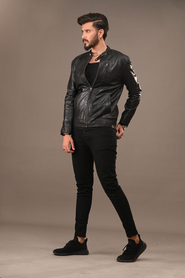 Black Classic Leather Jacket - Men